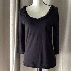 Talbots Black detailed scoop neck 3/4 sleeve Pima cotton top, size small.